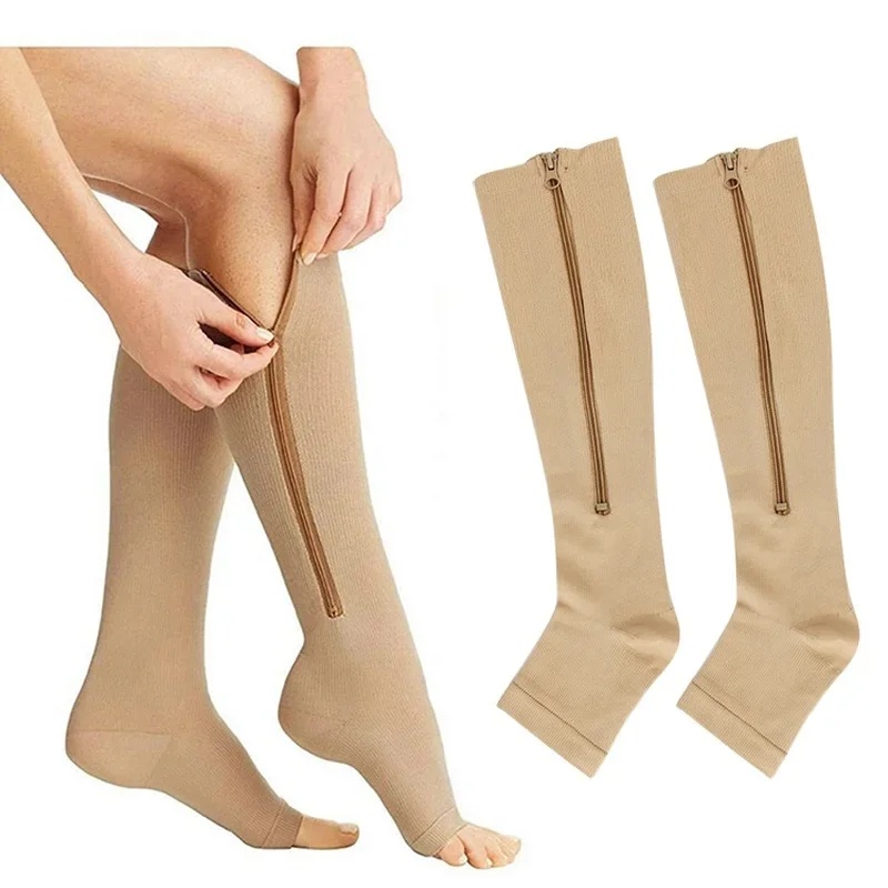 Compression Sock Medical - 1/2/3/4 คู่ ถุงเท้ารัดกล้ามเนื้อทางการแพทย์ ถุงเท้ากีฬาแบบยาวสำหรับปั่นจักรยาน พร้อมซิป ถุงเท้าหนาสำหรับผู้หญิง