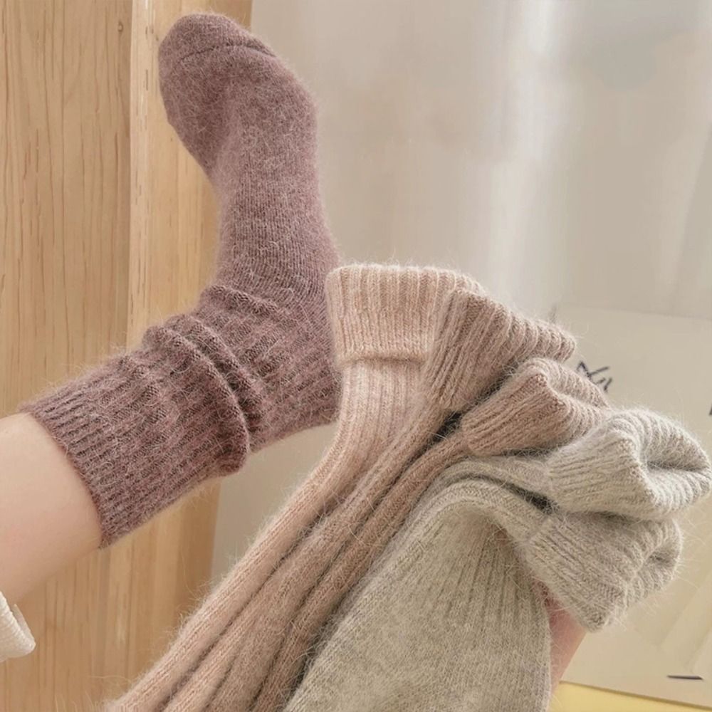 Thermal Sock Winter - ถุงเท้าแคชเมียร์กำมะหยี่อุ่นสบายสำหรับฤดูหนาว แฟชั่นฮาราจูกุ ถุงเท้าข้อกลางหนานุ่ม ถุงเท้านอนอยู่บ้านลายทาง ถุงเท้ายาวสำหรับผู้หญิง