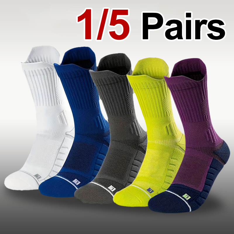 Athletic Sock Cushion - ถุงเท้ากีฬาบาสเก็ตบอลแบบมีซับใน 1/5 คู่ สำหรับผู้ชาย ป้องกันกลิ่น ซึมซับเหงื่อ