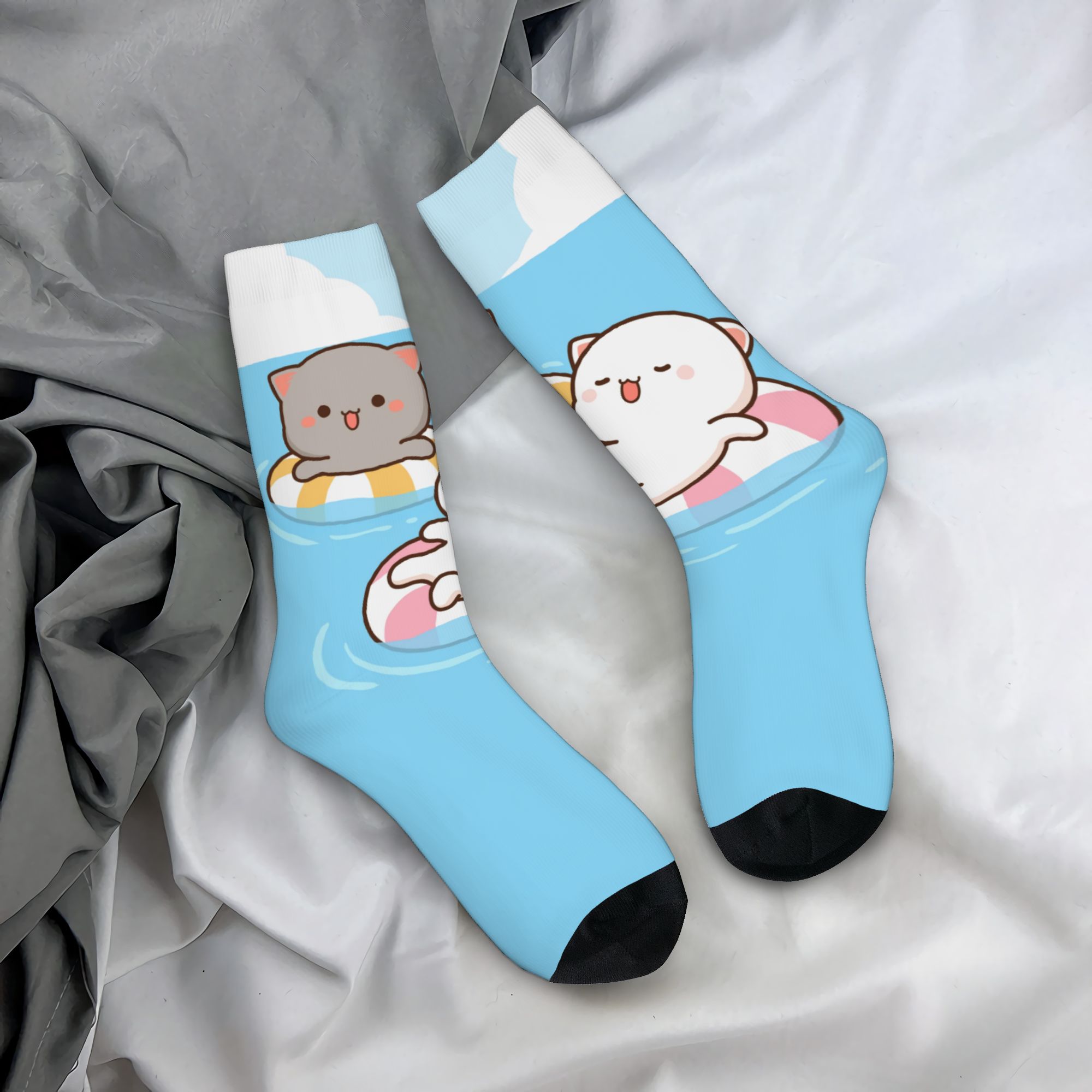 ถุงเท้าลายการ์ตูนคู่รักแมวโมจิ - Dress Sock Men บทวิจารณ์และราคา